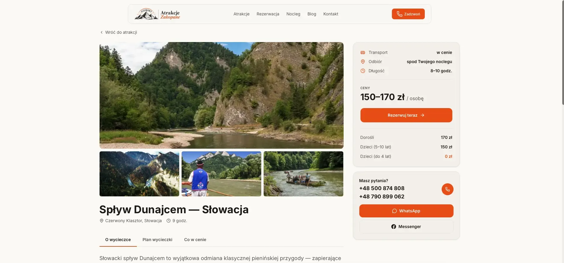 Giewont Atrakcje - podstrona pojedynczej atrakcji z opisem i rezerwacją