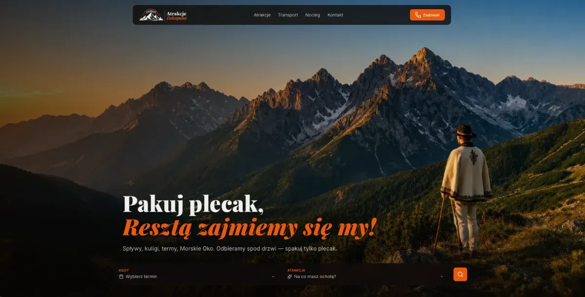 Strona rezerwacyjna Giewont Atrakcje - atrakcje turystyczne w Zakopanem (widok desktop)