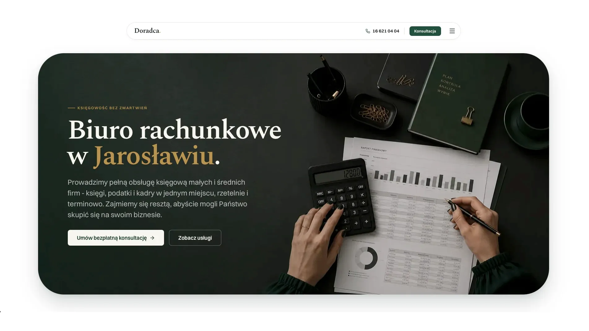 Biuro Rachunkowe Doradca - strona główna z hasłem księgowość bez zmartwień
