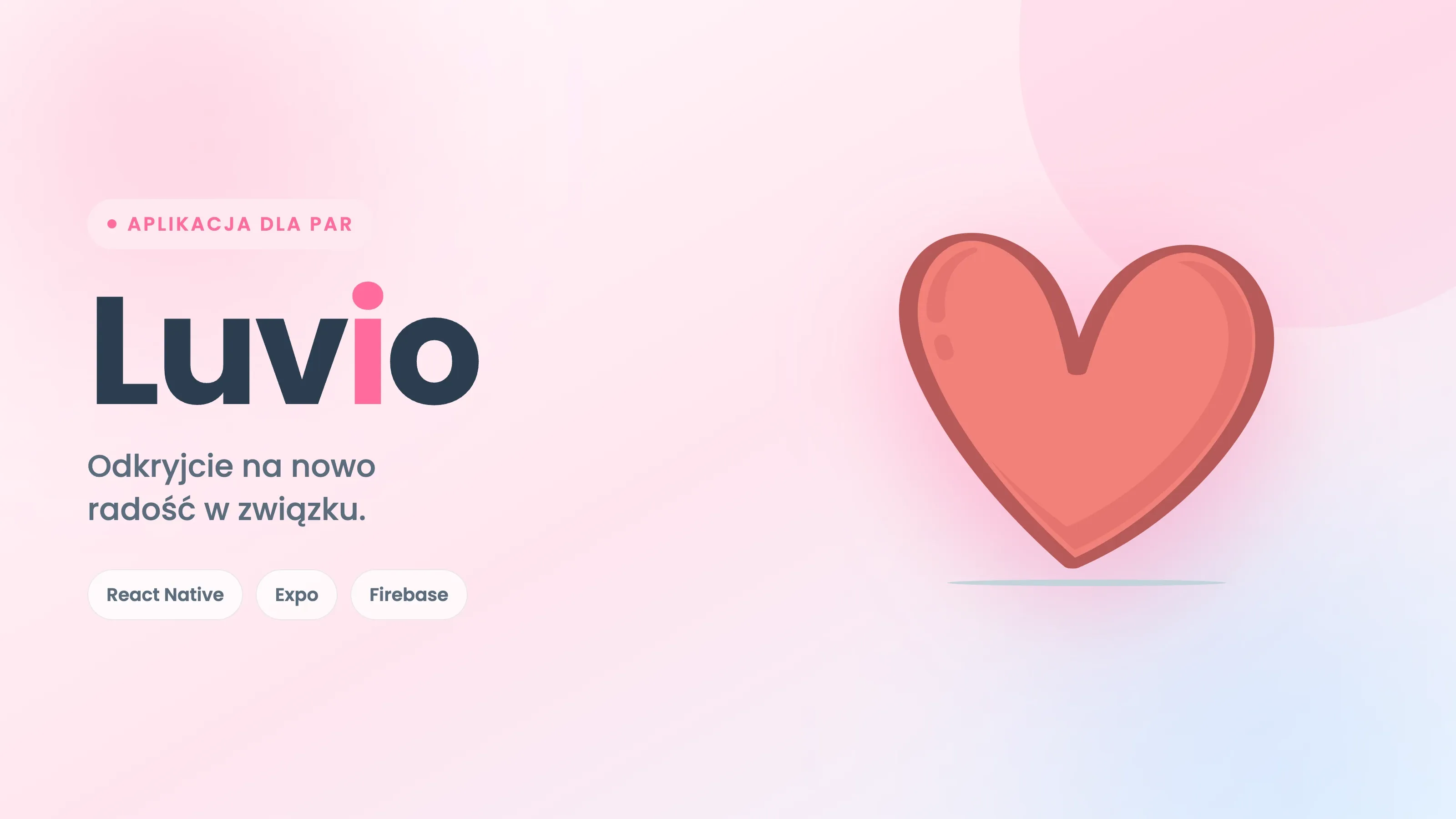 Luvio - aplikacja mobilna dla par, logo w kształcie serca i nazwa na różowo-błękitnym gradiencie