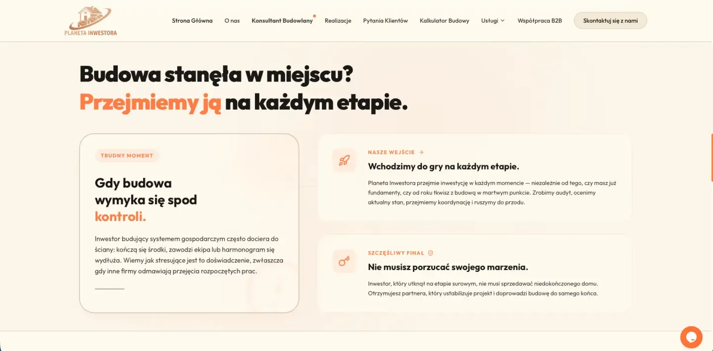 Planeta Inwestora - przejęcie budowy na każdym etapie