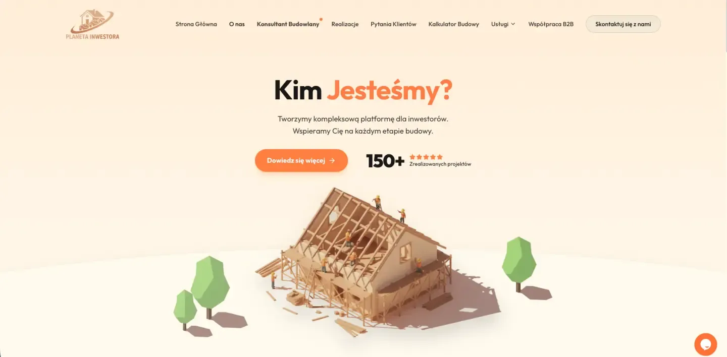 Planeta Inwestora - sekcja 'Kim jesteśmy' z ilustracją 3D