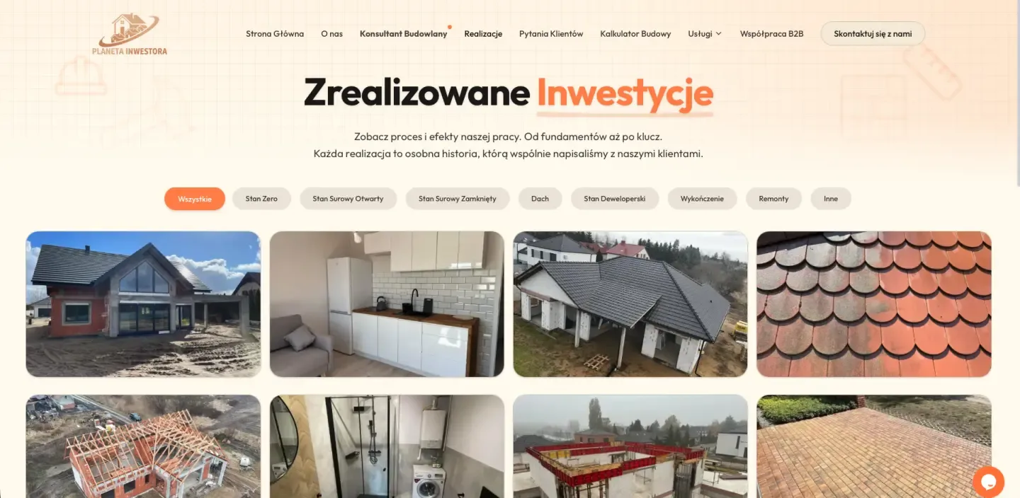 Planeta Inwestora - galeria zrealizowanych inwestycji z filtrami etapów